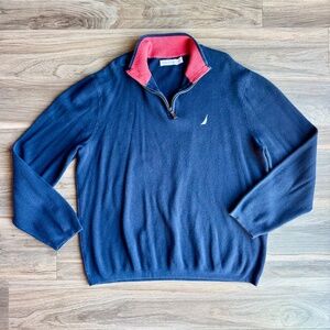 Nautica Mens Navtech Quarter Zip Pullover Sweater L Navy Knit